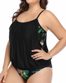 img 4 attached to Two-Piece Plus Size Swimsuit Set For Women With Blouson Tankini Top, Tummy Control Shorts, And Double Layer Design For Maximum Coverage And Comfort