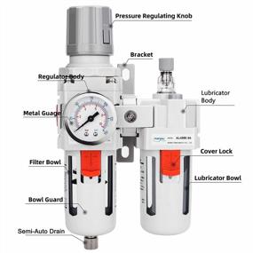 img 3 attached to NANPU 1/2" NPT Compressed Air Filter Regulator Lubricator Combo Water/Oil Trap Separator - Gauge(0-150 Psi), Poly Bowl, Semi-Auto Drain, Bracket - 3 In 1 Two Unit