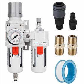 img 4 attached to NANPU 1/2" NPT Compressed Air Filter Regulator Lubricator Combo Water/Oil Trap Separator - Gauge(0-150 Psi), Poly Bowl, Semi-Auto Drain, Bracket - 3 In 1 Two Unit