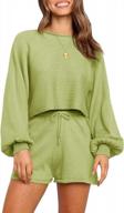 cozy and chic: yaluntalun women's knit long sleeve crop top and shorts loungewear pajama set logo