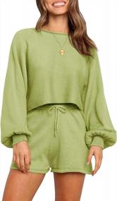 img 4 attached to Cozy And Chic: Yaluntalun Women'S Knit Long Sleeve Crop Top And Shorts Loungewear Pajama Set