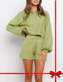 img 3 attached to Cozy And Chic: Yaluntalun Women'S Knit Long Sleeve Crop Top And Shorts Loungewear Pajama Set