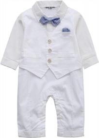 img 4 attached to HeMarIsle HMD Baby Boy Long Sleeve Gentleman White Shirt Waistcoat Bowtie Tuxedo Onesie Jumpsuit Overall Romper - Stylish & Classy Outfit For Little Boys!