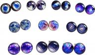 10 pairs unisex galaxy universe astronomy earrings - lilments stainless steel studs logo