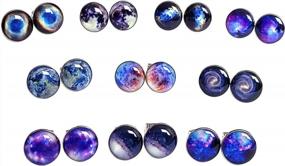 img 3 attached to 10 Pairs Unisex Galaxy Universe Astronomy Earrings - LilMents Stainless Steel Studs