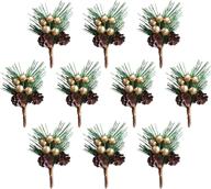 10pcs medium artificial pine picks with fake gold berries, branches, cones & needles for christmas party flower arrangements wreaths xmas tree gift decor logo