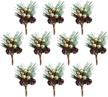 10pcs medium artificial pine picks with fake gold berries, branches, cones & needles for christmas party flower arrangements wreaths xmas tree gift decor logo