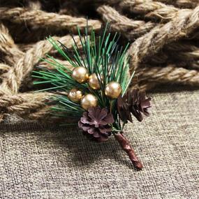 img 3 attached to 10Pcs Medium Artificial Pine Picks With Fake Gold Berries, Branches, Cones & Needles For Christmas Party Flower Arrangements Wreaths Xmas Tree Gift Decor