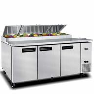 kitma 93 inch 3-door pizza prep table with cutting board and 12 pans - refrigerated salad prep station for restaurant, maintains temperature at 33°f to 38°f logo