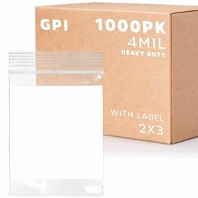 img 4 attached to GPI - 2 "X 3" - оптовая упаковка 1000, 4 мил толщиной, сверхпрочные, прозрачные пластиковые многоразовые пакеты на молнии, с белым блоком для маркировки, прочные и долговечные полиэтиленовые пакеты с закрывающимся верхним замком на молнии