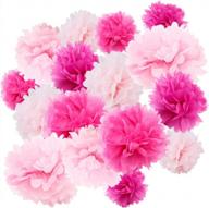 pink tissue paper flower pom poms 10", 12", 16" - set of 16 for wedding decor, halloween, birthday party table wall decorations - wyzworks logo