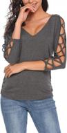 women's cold shoulder blouse tops v neck cut out 3/4 sleeve summer open back tunic shirt logo