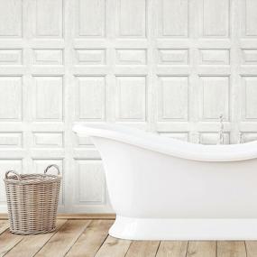 img 1 attached to Peel And Stick White Beveled Wood Paneling Wallpaper By RoomMates - RMK12005WP