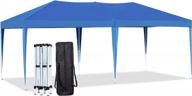 ecotouge 10 x20 pop up canopy с прочной рамой, складные навесы для патио, регулируемая по высоте, защита от ультрафиолета и водонепроницаемая наружная палатка с навесом и переносной сумкой для вечеринок, коммерческая (синяя) логотип