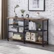 industrial 3-tier sofa table w/ storage shelf - vintage console for entryway, hallway & living room | hombazaar retro brown logo
