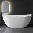 ferdy naha 67 acrylic freestanding bathtub - curve edge soaking tub, glossy white finish, cupc certified & toe-tap chrome drain/overflow assembly included! logo