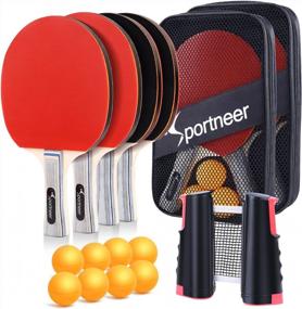 img 4 attached to Sportneer Premium Table Tennis Set With 4 Ping Pong Paddles, Retractable Net, 6 Balls And 2 Storage Bags - Portable Equipment For Indoor And Outdoor Games