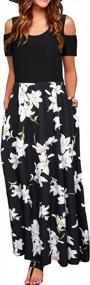 img 4 attached to STYLEWORD Women'S Summer Cold Shoulder Floral Maxi Long Dress With Pocket