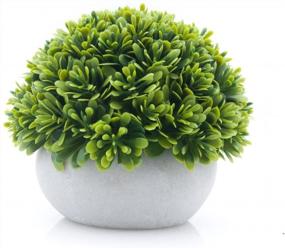 img 3 attached to Velener Mini Artificial Green Grass Ball In White Cement Pot For Home Decor(Set Of 2)