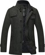 wantdo men's wool blend jacket stand collar windproof pea coat logo