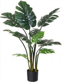 img 4 attached to FOPAMTRI Artificial Monstera Deliciosa Plant 43" Fake Tropical Palm Tree, Perfect Faux Swiss Cheese Plant For Home Garden Office Store Decoration, 11 Leaves