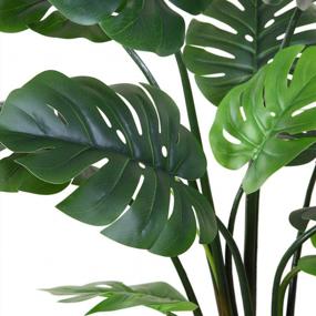 img 3 attached to FOPAMTRI Artificial Monstera Deliciosa Plant 43" Fake Tropical Palm Tree, Perfect Faux Swiss Cheese Plant For Home Garden Office Store Decoration, 11 Leaves