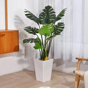 img 1 attached to FOPAMTRI Artificial Monstera Deliciosa Plant 43" Fake Tropical Palm Tree, Perfect Faux Swiss Cheese Plant For Home Garden Office Store Decoration, 11 Leaves