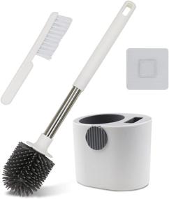 img 4 attached to 🚽 Toilet Bowl Brush and Holder Set with Upgraded 2 Brushes - Efficient Silicon Bristles Cleaner - Toilet Scrubber, Cleaning Brush for Bathroom