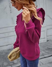 img 3 attached to Chic Women'S V-Neck Sweatshirts: Ruffled Plaid & Solid Colors Ideal For Casual Wear