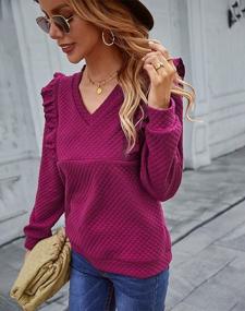 img 2 attached to Chic Women'S V-Neck Sweatshirts: Ruffled Plaid & Solid Colors Ideal For Casual Wear