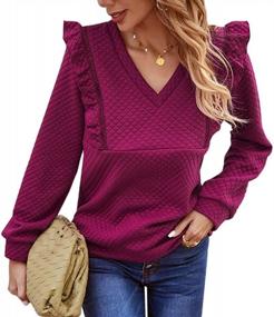 img 4 attached to Chic Women'S V-Neck Sweatshirts: Ruffled Plaid & Solid Colors Ideal For Casual Wear