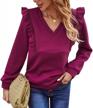chic women's v-neck sweatshirts: ruffled plaid & solid colors ideal for casual wear logo