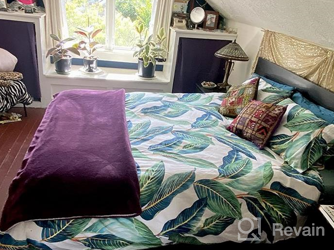 img 1 attached to Green Leaves Tropical Duvet Cover Set Queen Long Staple Cotton Floral Bedding Set Full Reversible 3 Pcs Leaves Comforter Cover Set 1 Duvet Cover With 2 Pillowcases Queen Bedding Collection review by Steven Harmon