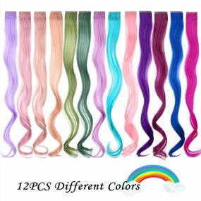 img 3 attached to Felendy Colored Hair Extensions Clip In Curly Straight Rainbow Hairpieces One Piece Highlight Hair For Women 12PCS