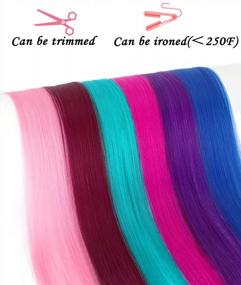 img 1 attached to Felendy Colored Hair Extensions Clip In Curly Straight Rainbow Hairpieces One Piece Highlight Hair For Women 12PCS