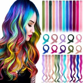 img 4 attached to Felendy Colored Hair Extensions Clip In Curly Straight Rainbow Hairpieces One Piece Highlight Hair For Women 12PCS