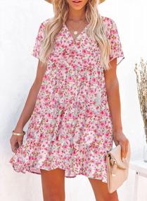 img 3 attached to Women'S Summer Floral Dress - SHEWIN V Neck Short Sleeve Ruffle Hem A-Line Boho Mini