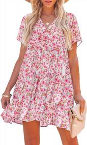 img 4 attached to Women'S Summer Floral Dress - SHEWIN V Neck Short Sleeve Ruffle Hem A-Line Boho Mini