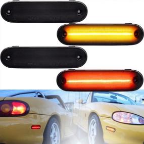 img 4 attached to Mazda Miata MX-5/MX5 LED Side Marker Lamp Lights (1990-1997, 1999-2005) Black Smoked Lens Driver/Passenger Amber/Red Turn Signal Sidemarker Replacement