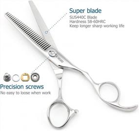 img 2 attached to Профессиональные филировочные ножницы для парикмахерской - 6 "30 зубчатых серебристых ножниц с выпуклым краем 440C от Kinsaro