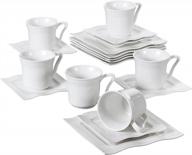 malacasa mario series 18-piece porcelain square dinnerware set for 6 with dessert plates, cups, and saucers in ivory white logo