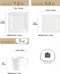 img 3 attached to MALACASA Mario Series 18-Piece Porcelain Square Dinnerware Set For 6 With Dessert Plates, Cups, And Saucers In Ivory White