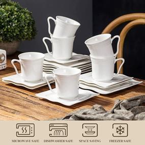 img 1 attached to MALACASA Mario Series 18-Piece Porcelain Square Dinnerware Set For 6 With Dessert Plates, Cups, And Saucers In Ivory White