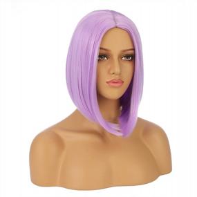 img 3 attached to ENilecor Lavender Purple Wigs, Colored Bob Wigs For Women Neon Synthetic Wig, Middle Part With No Bangs Colorful Hair Replacement Wigs Short Straight Bob Wig For Women Cosplay Party Fun Wigs