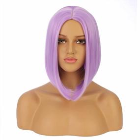 img 2 attached to ENilecor Lavender Purple Wigs, Colored Bob Wigs For Women Neon Synthetic Wig, Middle Part With No Bangs Colorful Hair Replacement Wigs Short Straight Bob Wig For Women Cosplay Party Fun Wigs