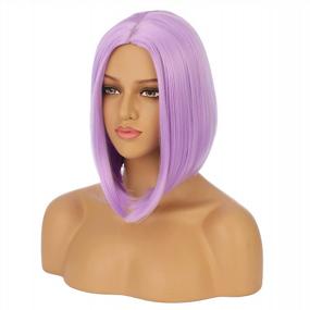 img 4 attached to ENilecor Lavender Purple Wigs, Colored Bob Wigs For Women Neon Synthetic Wig, Middle Part With No Bangs Colorful Hair Replacement Wigs Short Straight Bob Wig For Women Cosplay Party Fun Wigs