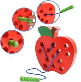img 2 attached to Кижская деревянная шнуровка Apple Threading Toys - развивающий подарок для малышей 1-3 лет | Мелкая моторика и Монтессори-обучающая игра-путешествие