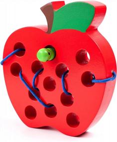 img 4 attached to Кижская деревянная шнуровка Apple Threading Toys - развивающий подарок для малышей 1-3 лет | Мелкая моторика и Монтессори-обучающая игра-путешествие