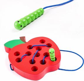 img 1 attached to Kizh Wooden Lacing Apple Threading Toys: Educational Gift For 1-3 Year Old Toddlers | Fine Motor Skills & Montessori Learning Travel Game