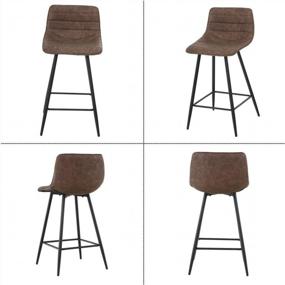 img 1 attached to Set Of 4 Modern Counter Height Barstools With Faux Leather Back & Footrest - Retro Brown Kitchen Chairs For Counter Island
